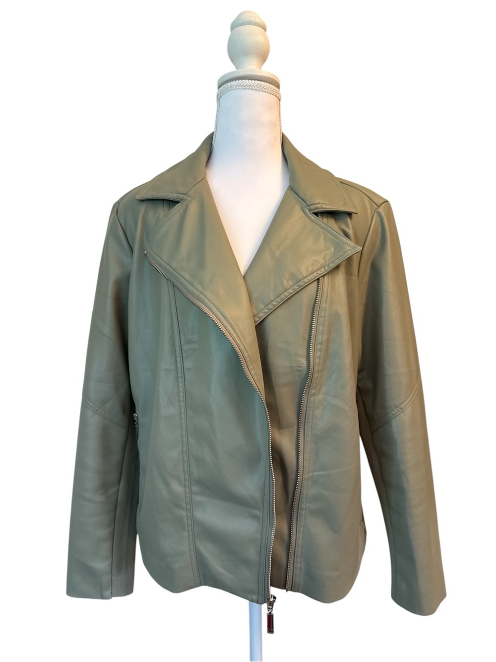 Chico’s Olive Green Leather Moto Jacket - Women